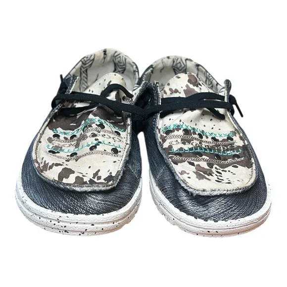 Buckle Exclusive Hey Dude Wendy Rodeo Kingman Shoes Size 8 Cow Print Turquoise - Picture 7 of 12